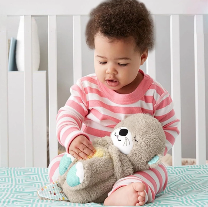 Breathing Bear Baby Soothing Otter Plush Doll Toy Baby Kids Soothing Music Baby Sleeping Companion Sound and Light Doll Toy Gift