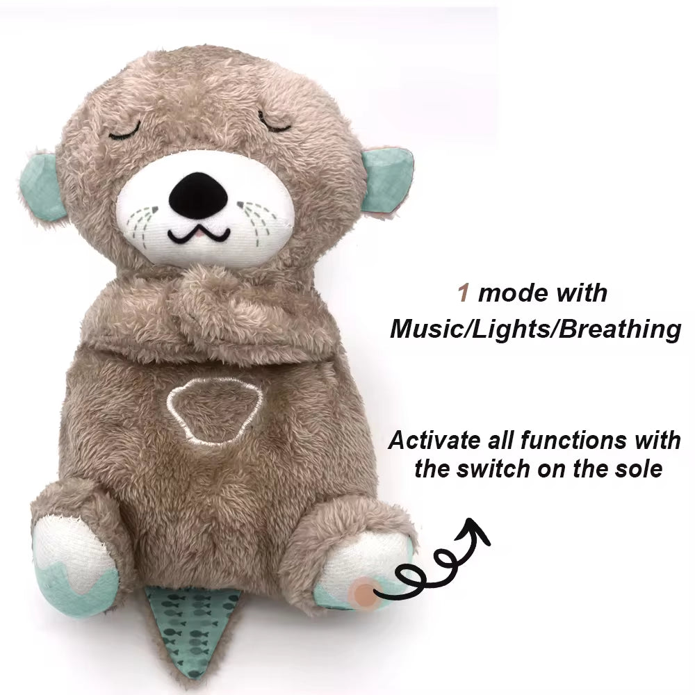 Breathing Bear Baby Soothing Otter Plush Doll Toy Baby Kids Soothing Music Baby Sleeping Companion Sound and Light Doll Toy Gift