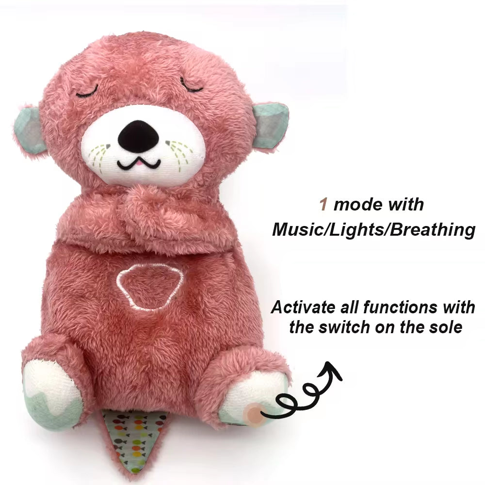 Breathing Bear Baby Soothing Otter Plush Doll Toy Baby Kids Soothing Music Baby Sleeping Companion Sound and Light Doll Toy Gift